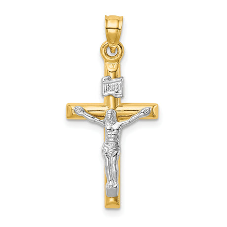 14k Multi-Tone Gold Crucifix Cross Pendant with Jesus INRI Catholic Religious Charm