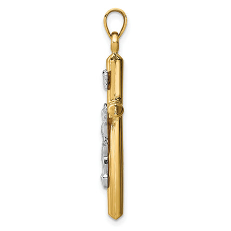 14k Two-Tone Gold Crucifix Pendant with Jesus on the Cross Christian Catholic Jewelry
