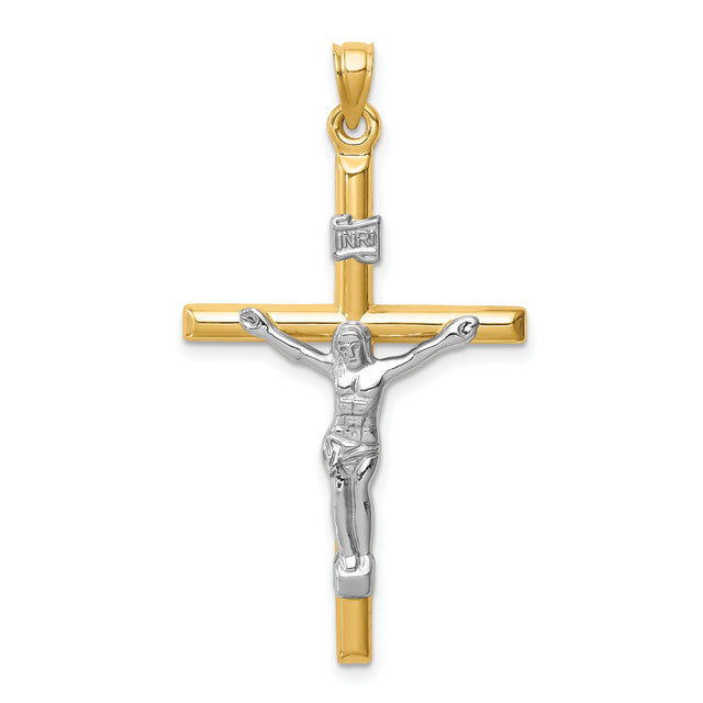 Hollow Crucifix Charm Pendant in Real 14k Multi-Tone Gold