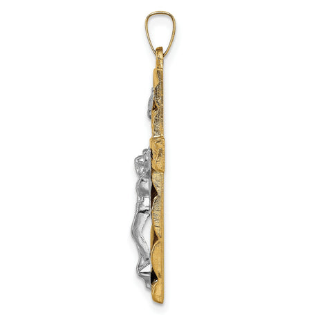14k Two-Tone Gold Crucifix Cross Pendant, Textured INRI Latin Style Religious Charm
