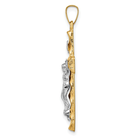 14k Two-Tone Gold Crucifix Pendant with Polished Latin Cross and INRI Detail