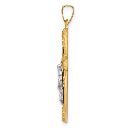 14k Two-Tone Gold Crucifix Pendant with Sculpted Jesus and INRI Cross Design
