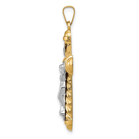 14k Multi-Tone Gold Chevron Crucifix Pendant with Draped Jesus Figure and Textured Detailing