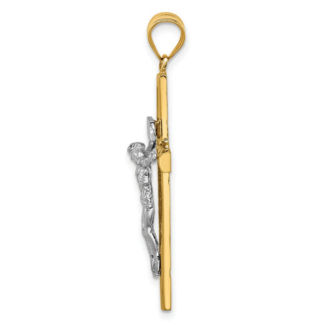 14k Two-Tone Gold Crucifix Cross Pendant with INRI Jesus Charm, Polished Catholic Jewelry