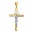 Polished INRI Crucifix Cross Charm Pendant in Real 14k Multi-Tone Gold