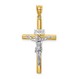 Polished INRI Crucifix Cross Charm Pendant in Real 14k Multi-Tone Gold