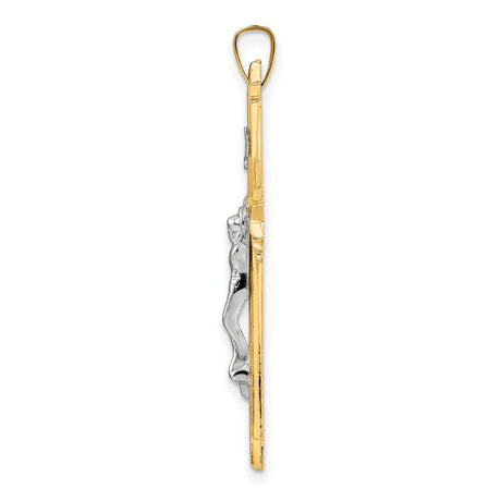 14k Two-Tone Gold Crucifix Cross Pendant with INRI Tag and Jesus Figure