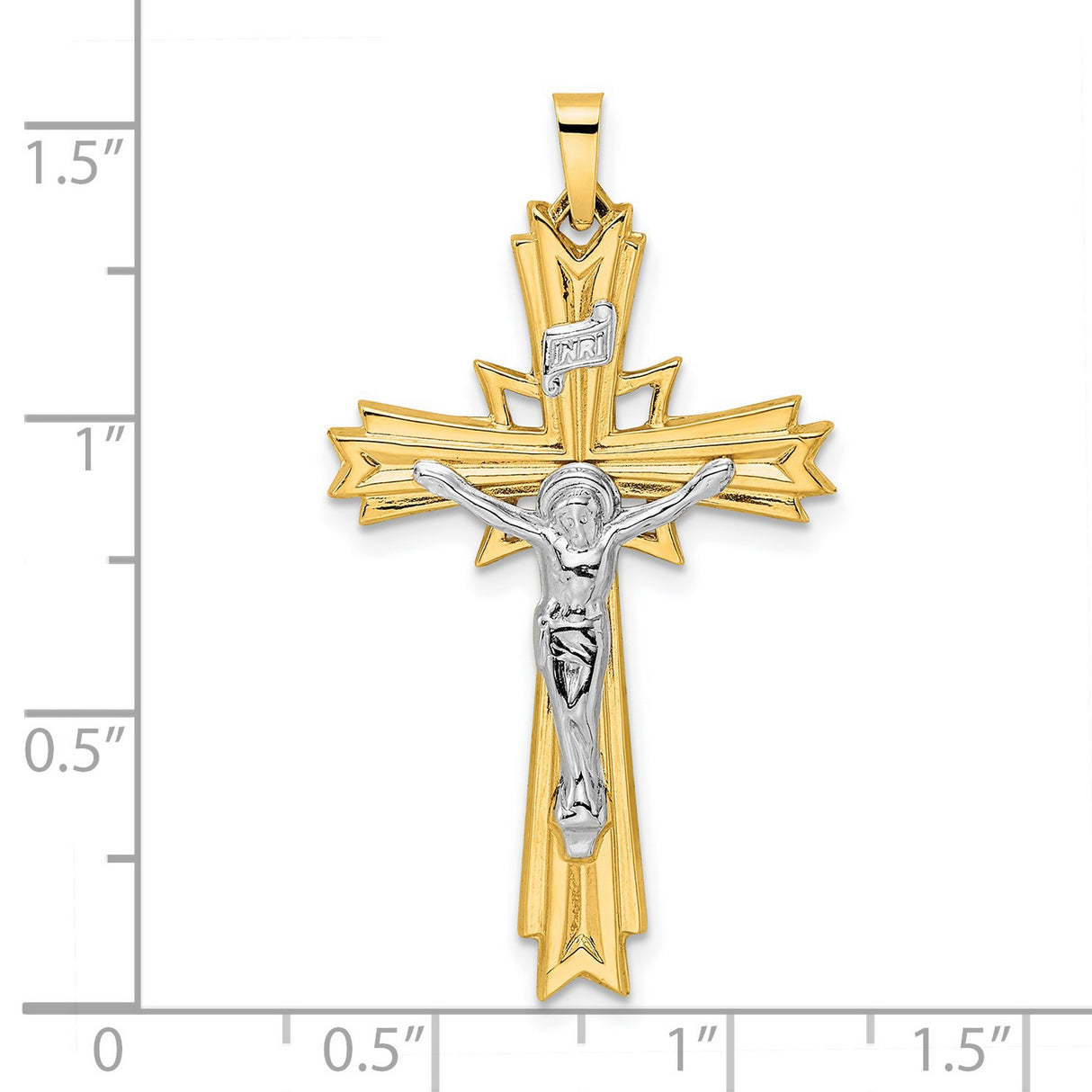 Polished Solid Fancy INRI Crucifix Charm Pendant in Real 14k Multi-Tone Gold