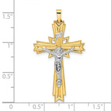 Polished Solid Fancy INRI Crucifix Charm Pendant in Real 14k Multi-Tone Gold