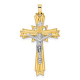 Polished Solid Fancy INRI Crucifix Charm Pendant in Real 14k Multi-Tone Gold