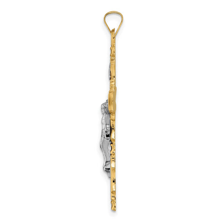 14k Multi-Tone Gold Crucifix Pendant with Detailed Jesus Figure and INRI Baroque Cross Design