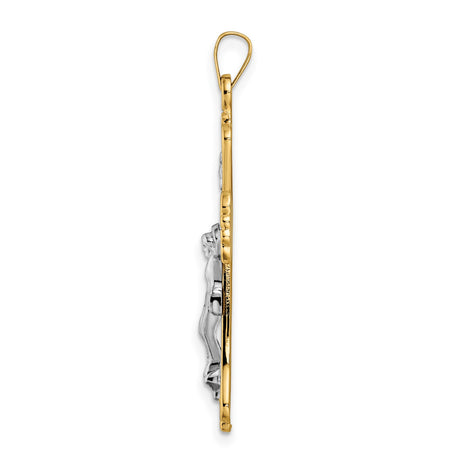 14k Two-Tone Gold Crucifix Pendant with Ornate Cross and INRI Jesus Figure
