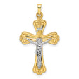 Polished Solid INRI Crucifix Cross Charm Pendant in Real 14k Multi-Tone Gold