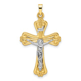 Polished Solid INRI Crucifix Cross Charm Pendant in Real 14k Multi-Tone Gold