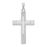 14k White Gold Cross Pendant with Beveled Edge and Lined Detail, Modern Religious Jewelry