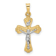 Polished Solid INRI Crucifix Charm Pendant in Real 14k Multi-Tone Gold