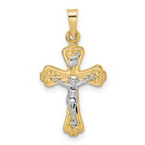 Polished Solid INRI Crucifix Charm Pendant in Real 14k Multi-Tone Gold