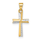 Diamond-Cut Small Latin Cross Charm Pendant in Real 14k Multi-Tone Gold