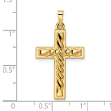 14k Yellow Gold Cross Pendant with Twisted Rope Center Design, Christian Religious Charm
