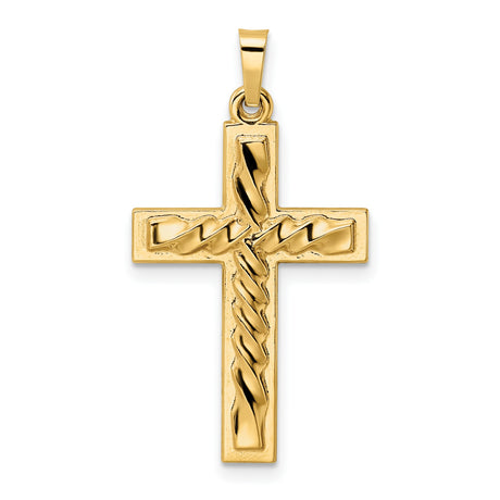 14k Yellow Gold Cross Pendant with Twisted Rope Center Design, Christian Religious Charm