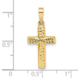 14k Yellow Gold Cross Pendant, Textured Diamond Cut Christian Charm for Men or Women