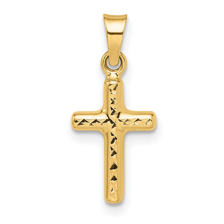 14k Yellow Gold Cross Pendant, Diamond Cut Reversible Textured Christian Jewelry for Men or Women