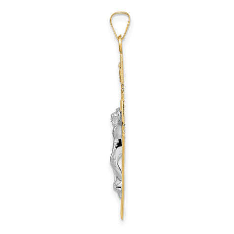 14k Two-Tone Gold Crucifix Cross Pendant with INRI and Christ Figure Christian Design