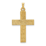 14k Yellow Gold Cross Pendant with Textured Woodgrain Finish, Rugged Christian Jewelry for Men or Women