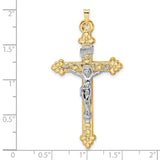 Polished Hollow INRI Budded Crucifix Charm Pendant in Real 14k Multi-Tone Gold