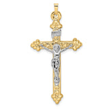 Polished Hollow INRI Budded Crucifix Charm Pendant in Real 14k Multi-Tone Gold