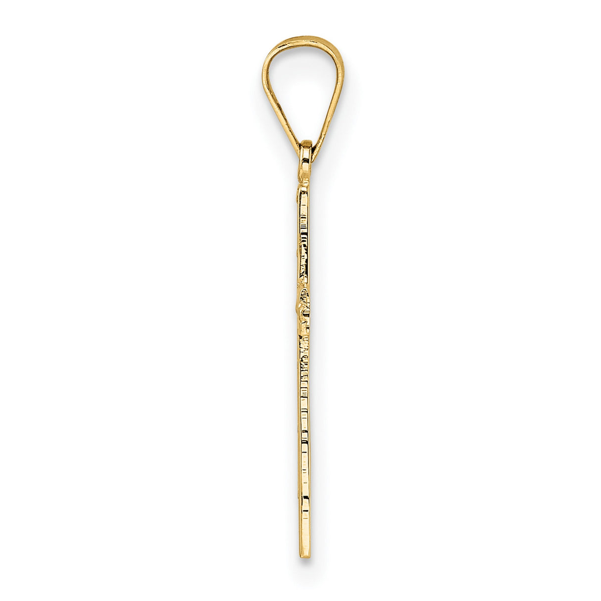 14k Yellow Gold Cross Pendant, Textured Openwork Christian Design with Polished Accents, Unisex