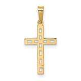 14k Yellow Gold Cross Pendant, Textured Openwork Christian Design with Polished Accents, Unisex