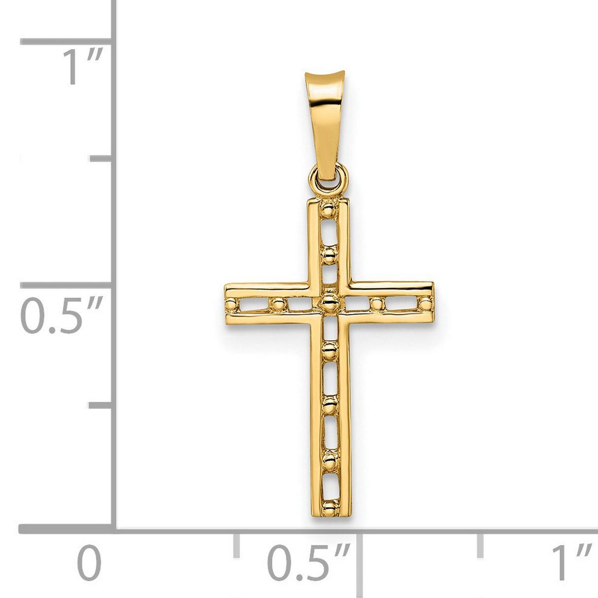 14k Yellow Gold Cross Pendant, Textured Openwork Christian Design with Polished Accents, Unisex