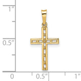 14k Yellow Gold Cross Pendant, Textured Openwork Christian Design with Polished Accents, Unisex