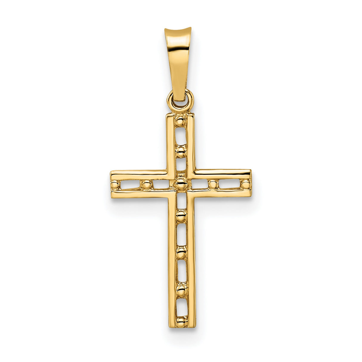 14k Yellow Gold Cross Pendant, Textured Openwork Christian Design with Polished Accents, Unisex