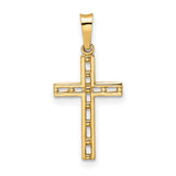14k Yellow Gold Cross Pendant, Textured Openwork Christian Design with Polished Accents, Unisex
