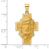 14k Yellow Gold Jesus Face Pendant with Crown of Thorns on Textured Cross Background