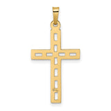 14k Yellow Gold Cross Pendant with Open Design and Beaded Texture, Religious Jewelry