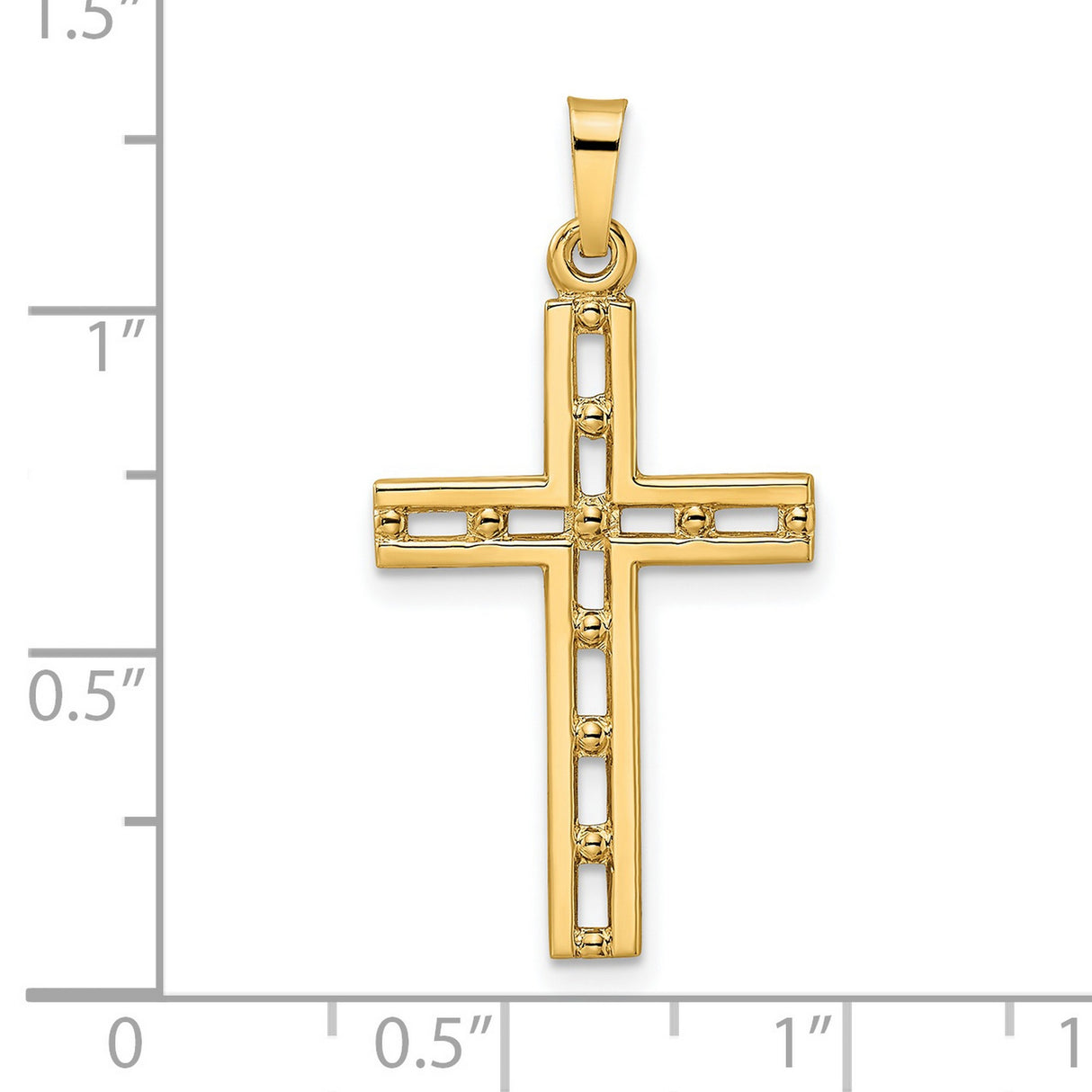 14k Yellow Gold Cross Pendant with Open Design and Beaded Texture, Religious Jewelry