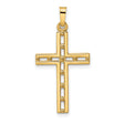 14k Yellow Gold Cross Pendant with Open Design and Beaded Texture, Religious Jewelry