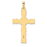 14k Yellow Gold Sunburst Cross Pendant with Floral Detailing for Women or Unisex Wear