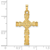 14k Yellow Gold Sunburst Cross Pendant with Floral Detailing for Women or Unisex Wear