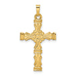 14k Yellow Gold Sunburst Cross Pendant with Floral Detailing for Women or Unisex Wear