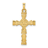 14k Yellow Gold Sunburst Cross Pendant with Floral Detailing for Women or Unisex Wear