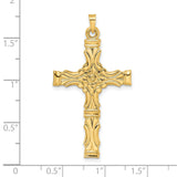 14k Yellow Gold Cross Pendant with Baroque Detailing and Floral Motif for Women