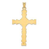 14k Yellow Gold Cross Pendant with Floral Center, Ornate Christian Religious Charm for Women
