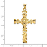 14k Yellow Gold Cross Pendant with Floral Center, Ornate Christian Religious Charm for Women