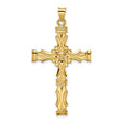 14k Yellow Gold Cross Pendant with Floral Center, Ornate Christian Religious Charm for Women