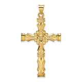 14k Yellow Gold Cross Pendant with Floral Center, Ornate Christian Religious Charm for Women