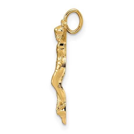 14k Yellow Gold Crucifix Pendant with Jesus on the Cross, Christian Religious Charm